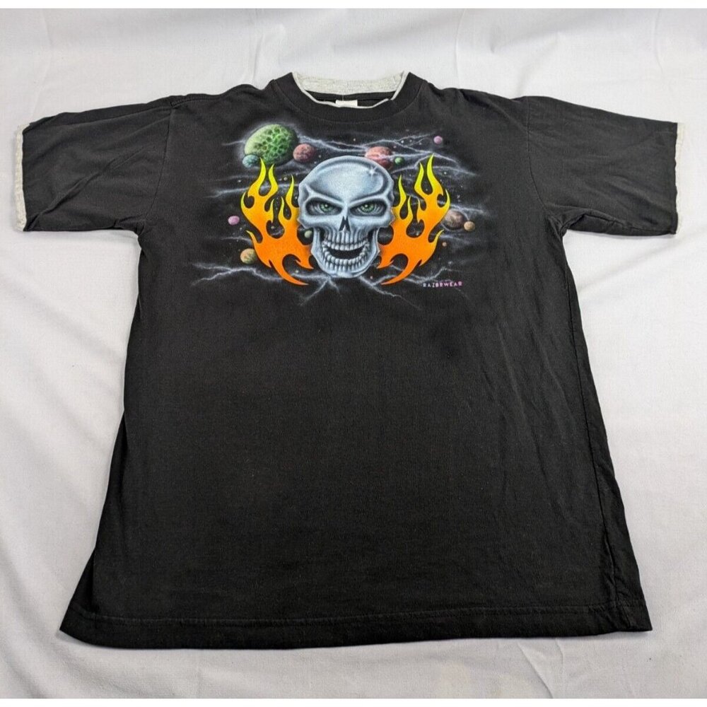 Vanson In‎ Gear Vintage Razorwear Flaming Skull Large Cotton T-Shirt